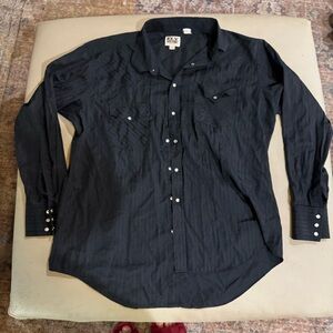 Ely Vintage Cattleman Men's Long Sleeve Shirt Pearl Snap, Size XL, Black